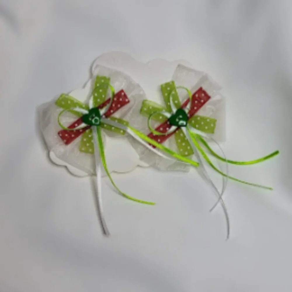 Girls Handmade 2p Green/Red Polka Dot Hair Clips Set- Brand New